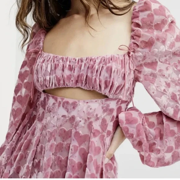 For Love Lemons Nikki Heart Burnout Cute Romantic Midi Dress size S - Picture 1 of 16